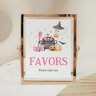 Baby is Brewing Pink Halloween Baby Shower Favours Poster
