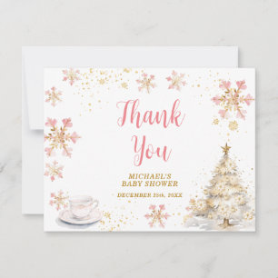 Baby Is Brewing Pink Winter Tea Party Baby Shower Thank You Card
