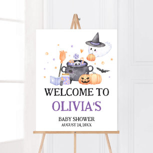 Baby is Brewing Purple Halloween Welcome Poster