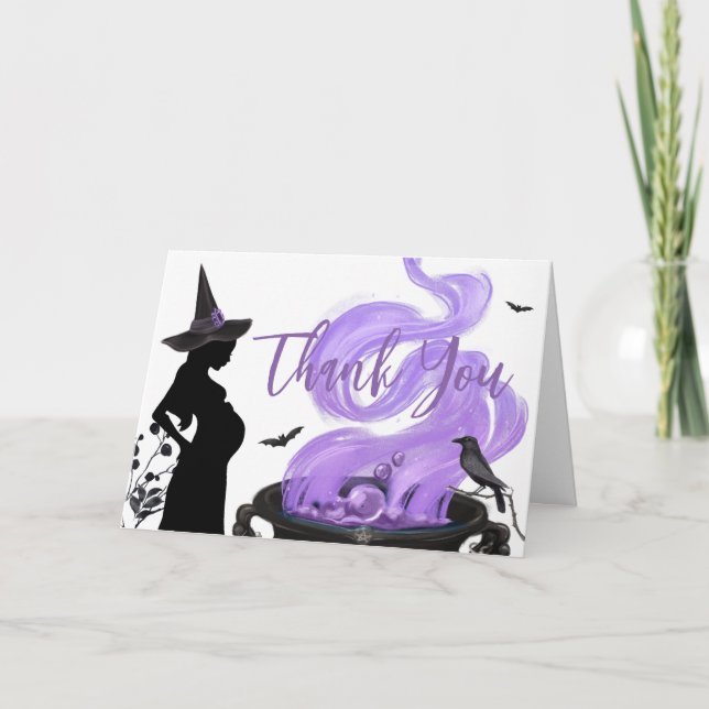 Baby is Brewing Purple Witch Baby Shower Thank You Card (Front)