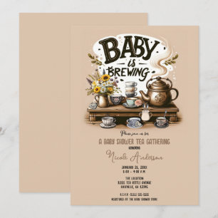 Baby is Brewing Rustic Tea Kettle Peach Shower Invitation