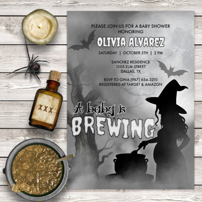 Baby is Brewing Spooky Witch Halloween Baby Shower Invitation (Creator Uploaded)