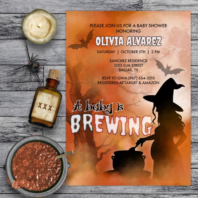 Baby is Brewing Spooky Witch Halloween Baby Shower Invitation (Creator Uploaded)