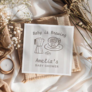 Baby is Brewing Stripes Baby Shower Napkin