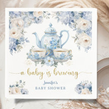 Baby Is Brewing Tea Baby Shower Boy Blue Floral