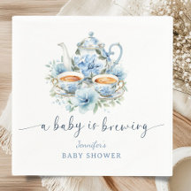 Baby Is Brewing Tea Baby Shower Boy Blue Floral