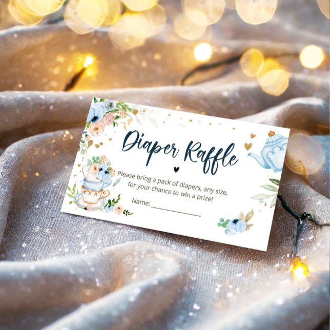 Baby is Brewing Tea Diaper Raffle Blue Baby Shower Enclosure Card (Creator Uploaded)