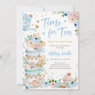 Baby Is Brewing Tea Party Baby Shower Blue Invitation
