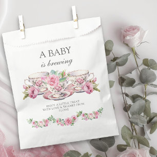 Baby is Brewing Vintage Tea Cups Rose Garland Favour Bags