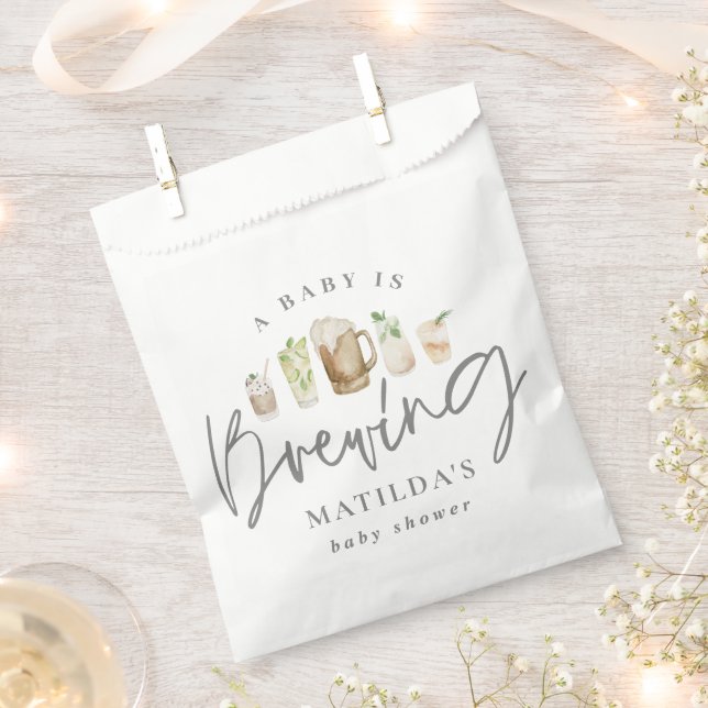 baby is brewing watercolor elegant baby shower favour bags (Clipped)
