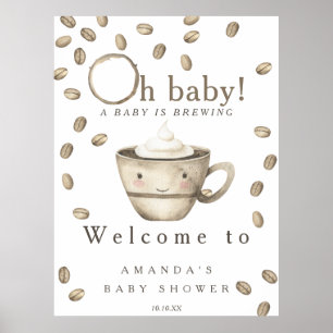 Baby is brewing Welcome coffee baby shower party Poster