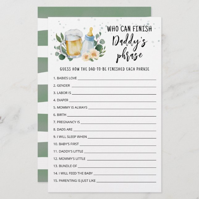 Baby Is Brewing Who can finish Daddy's phrase game (Front/Back)