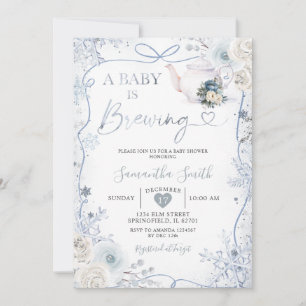 Baby Is Brewing Winter Snow Baby Shower Ribbon Bow Invitation