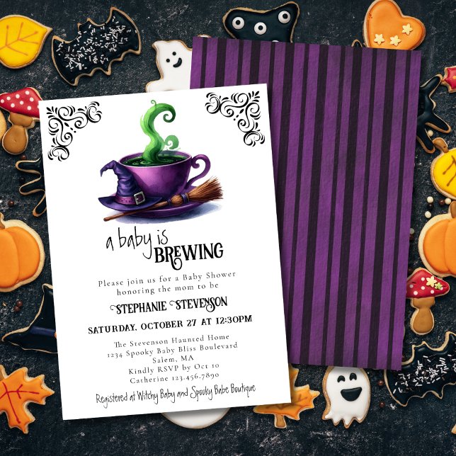 Baby Is Brewing Witch Coffee Halloween Baby Shower Invitation (Creator Uploaded)