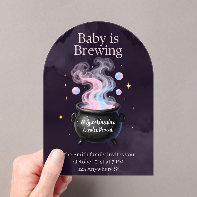 Baby Is Brewing Witch pot Halloween Gender Reveal Acrylic Invitations (Insitu (Handheld))