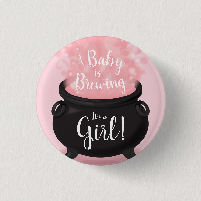 Baby is Brewing Witch Shower Gothic Pink Girl 3 Cm Round Badge (Front)