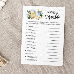  Baby Is Brewing Word Scramble Baby Shower Card