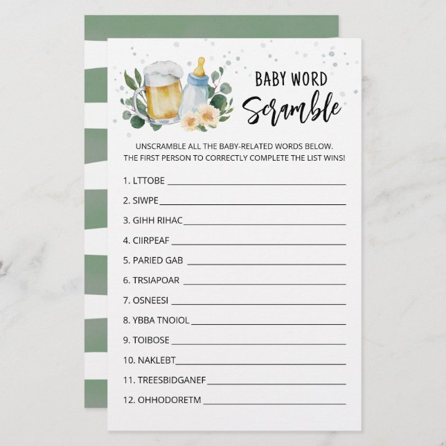  Baby Is Brewing Word Scramble Baby Shower Game (Front/Back)