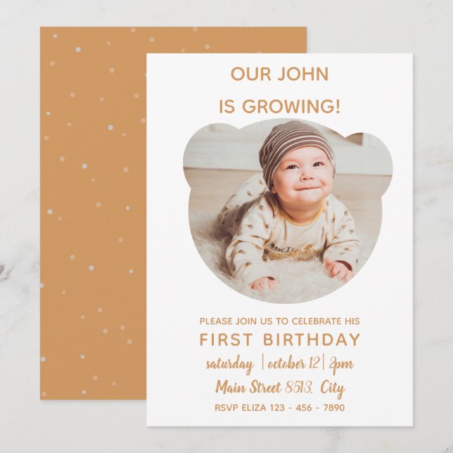 Baby is growing - Bear Photo Frame Invitation (Front/Back)