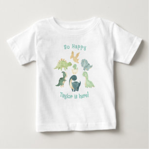 Baby Is Here! Cute Dinosaur Personalised Baby T-Shirt