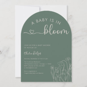Baby is in Bloom, Green Wildflower Baby Shower Invitation