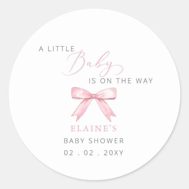 Baby Is on the WAY Pink Bow Girl Baby Shower Classic Round Sticker (Front)