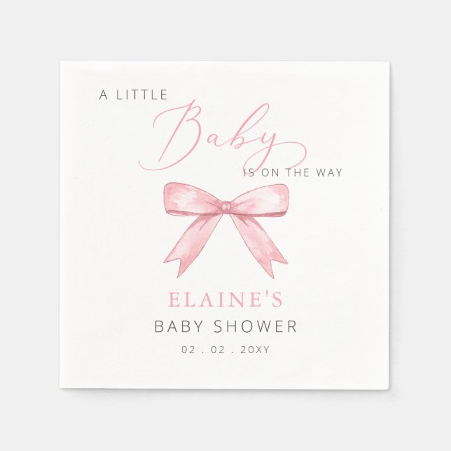 Baby Is on the WAY Pink Bow Girl Baby Shower Napkin (Front)