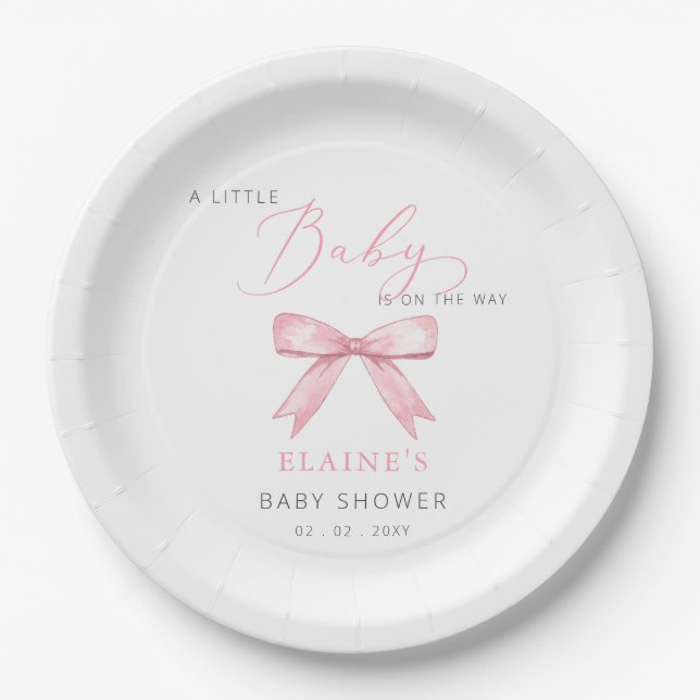 Baby Is on the WAY Pink Bow Girl Baby Shower Paper Plate (Front)