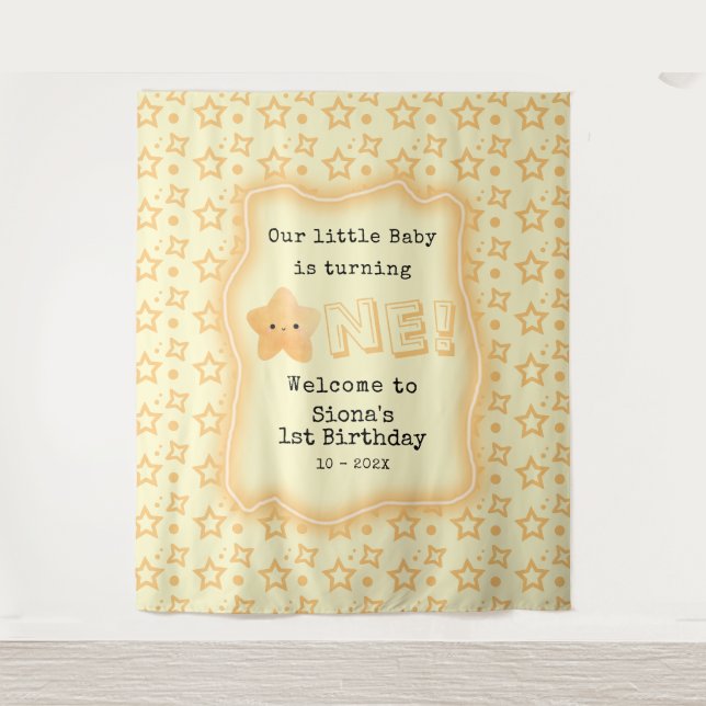 Baby Is Turning One Cute Star Birthday Backdrop Tapestry (Front)