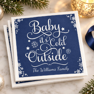 Baby It Is Cold Outside Navy Snowflake Winter Napkin