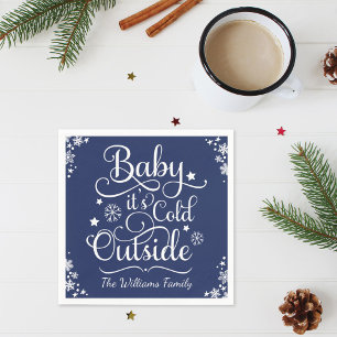 Baby It Is Cold Outside Navy Snowflake Winter Napkin