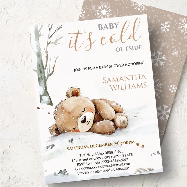 Baby It’s Cold Outside bear Baby Shower Invitation (Cute bear watercolor baby shower invitation “Baby It’s Cold Outside” )