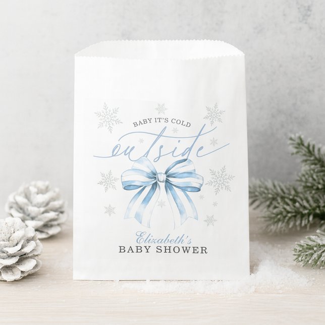 Baby It’s Cold Outside Blue Bow Winter Baby Shower Favour Bags (Baby It’s Cold Outside Blue Bow Winter Baby Shower Favor Bag)