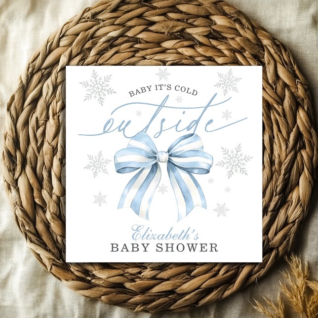 Baby It’s Cold Outside Blue Bow Winter Baby Shower Napkin (Blue Bow Baby It’s Cold Outside Winter Baby Shower Napkins)