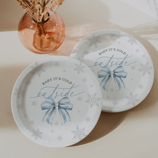 Baby It’s Cold Outside Blue Bow Winter Baby Shower Paper Plate (Baby It’s Cold Outside Blue Bow Winter Baby Shower Paper Plates)