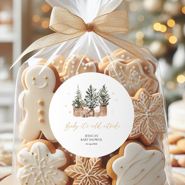 Baby It’s Cold Outside Christmas Trees Baby Shower Classic Round Sticker (Creator Uploaded)