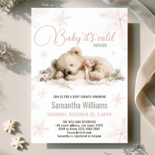 Baby It’s Cold Outside Pink Bear Baby Shower Invitation