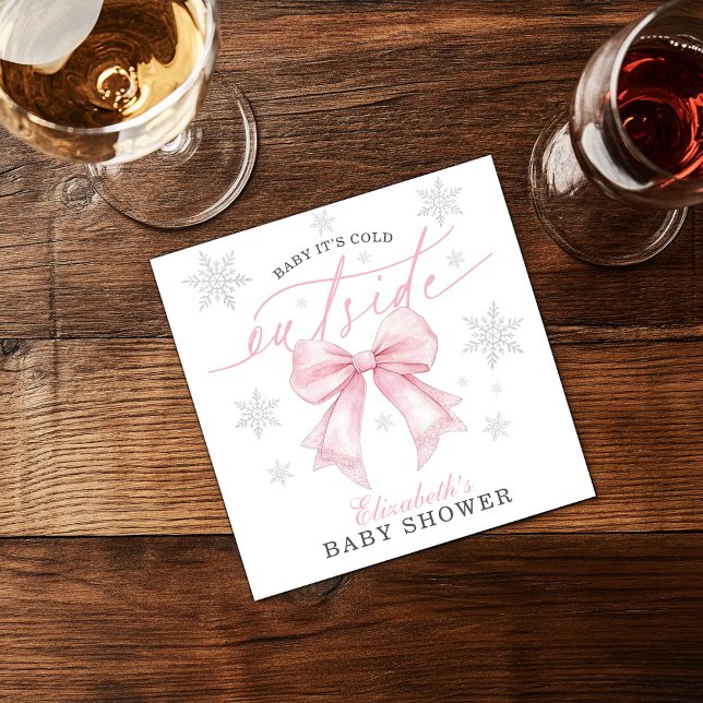 Baby It’s Cold Outside Pink Bow Winter Baby Shower Napkin (Baby It’s Cold Outside Pink Bow Winter Baby Shower Napkins)