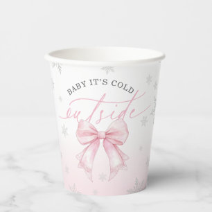 Baby It’s Cold Outside Pink Bow Winter Baby Shower Paper Cups