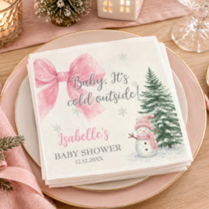 Baby It’s Cold Outside Pink Winter Baby Shower  Napkin