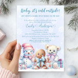 Baby, It’s Cold Outside Winter Baby Boy Shower<br><div class="desc">Celebrate the arrival of your little one with this adorable winter baby boy shower invitation! Featuring a cute snowman, gingerbread, and teddy bear scene against a soft blue background with delicate snowflakes, this invitation template is perfect for a cosy winter-themed baby shower. The playful illustrations and pastel colours set the...</div>