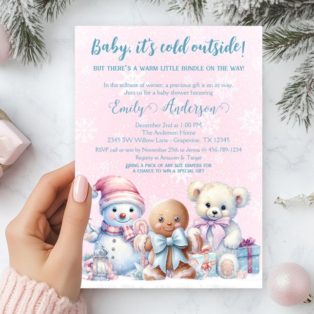 Baby, It’s Cold Outside Winter Baby Girl Shower  Invitation (Adorable winter baby shower invitation. Simply add your event details.)