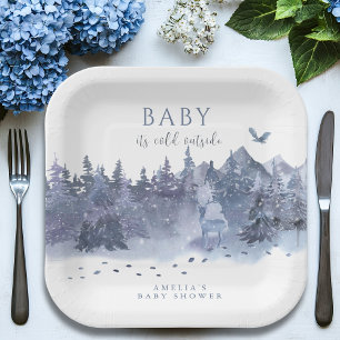 Baby It’s Cold Outside Winter Forest Baby Shower Paper Plate