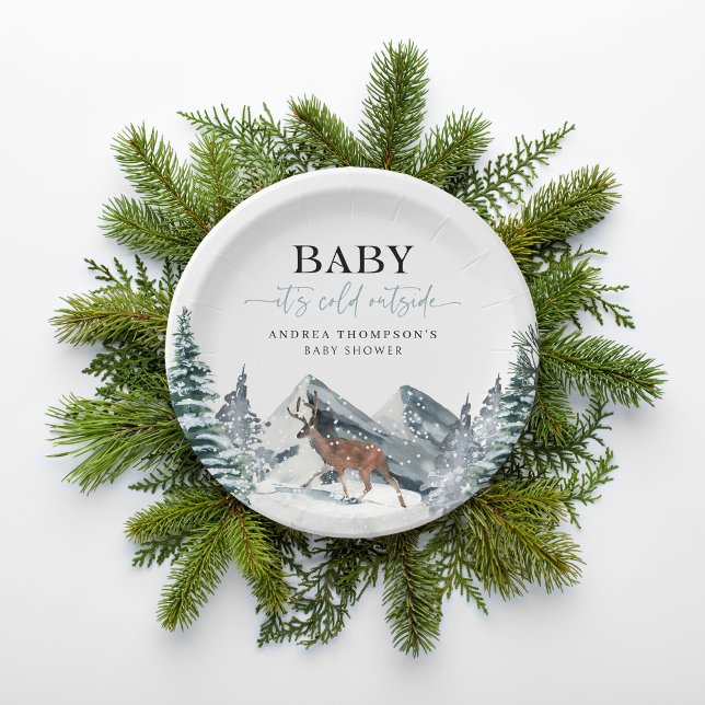 Baby It’s Cold Outside Winter Forest Baby Shower Paper Plate (Creator Uploaded)