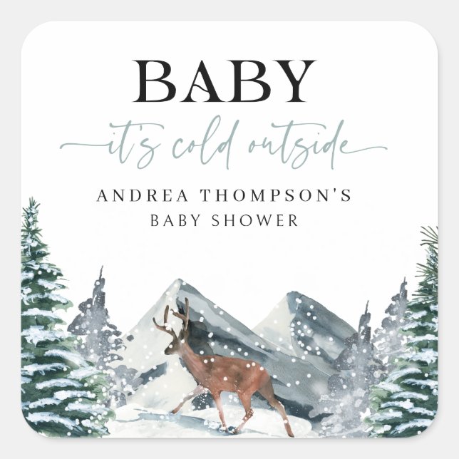 Baby It’s Cold Outside Winter Forest Baby Shower Square Sticker (Front)