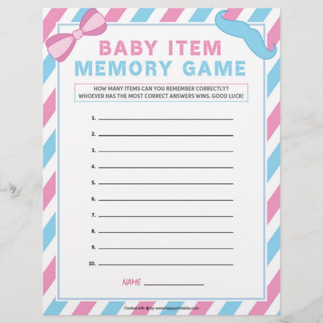 Baby Item Memory Game [Gender Surprise] Custom Letterhead (Front)