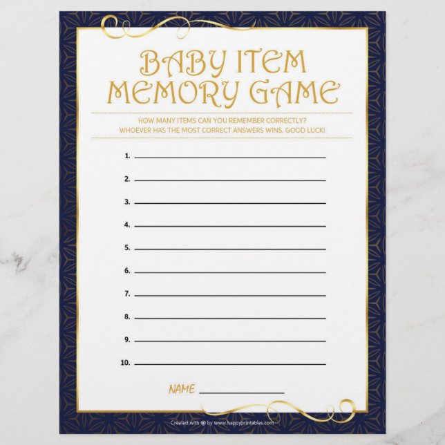 Baby Item Memory Game [Golden Blue] Custom Letterhead (Front)