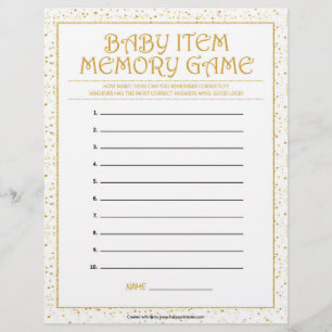 Baby Item Memory Game [Golden Sparkles] Custom Letterhead
