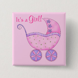 Baby Its A Girl Birth Announcement Badge Pin
