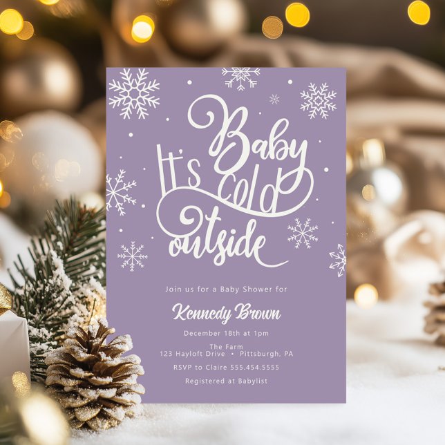 Baby it's Cold Out Purple Snowflake Baby Shower Invitation (Creator Uploaded)